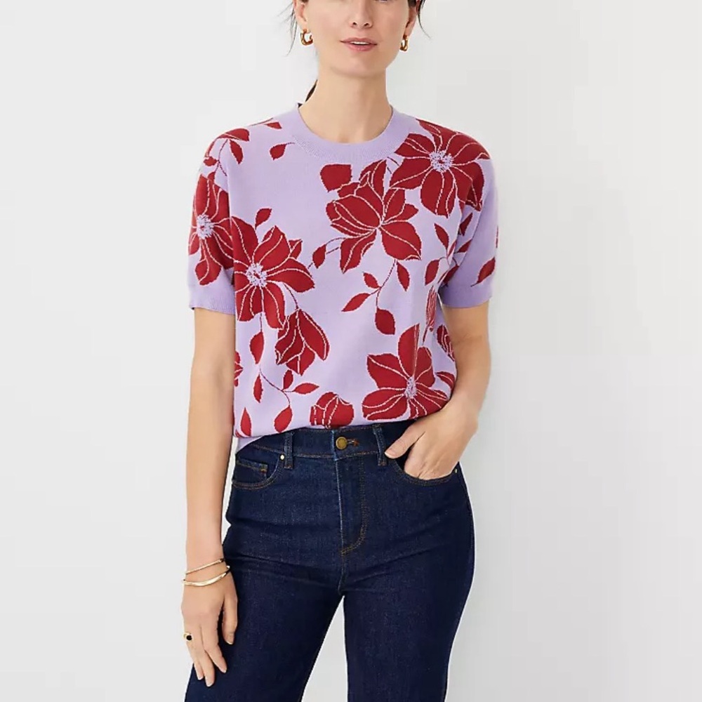Ann Taylor Floral Jacquard Wedge Sweater Tee -- Size M